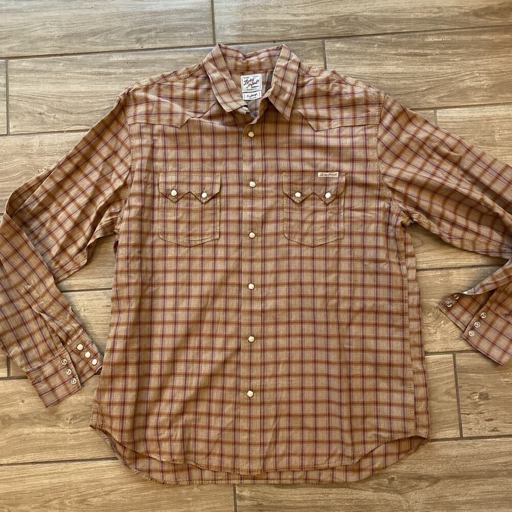 Lucky Brand Western Pearl Snap Brown Shirt Men’s XL Rockabilly Rodeo